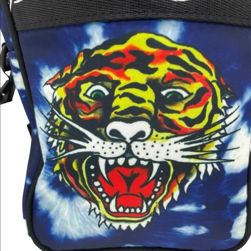 Ed Hardy Blue Tie Dye‎ Tiger Crossbody Bag Messenger Festival Travel Bag NEW